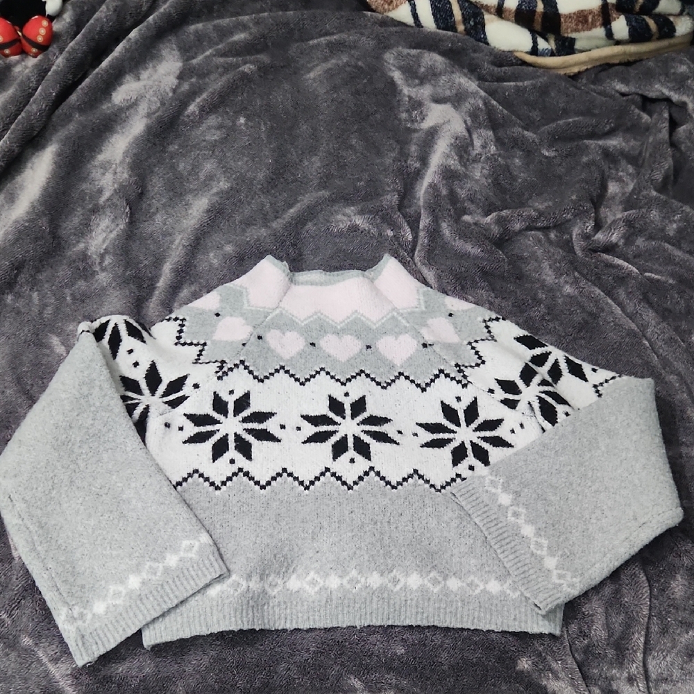 Cozy Grey Fair Isle Crewneck Sweater